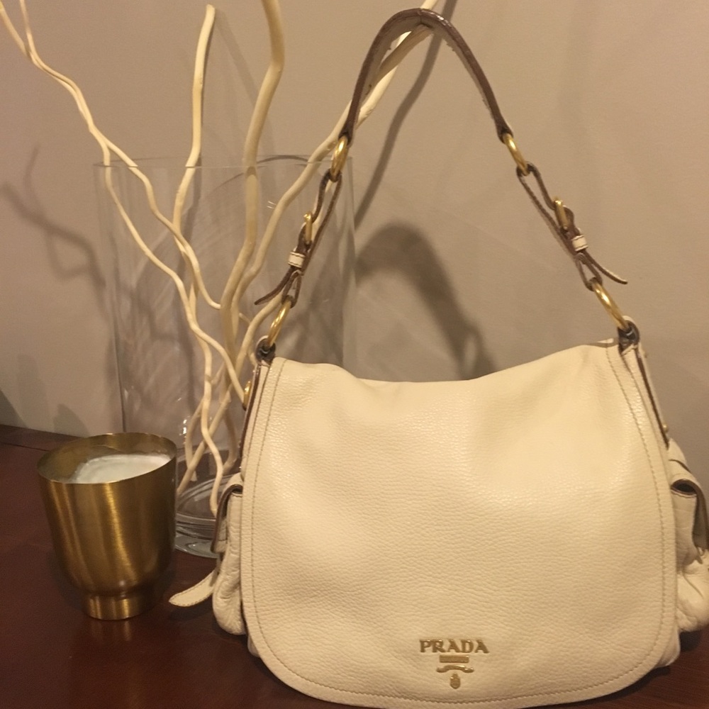 Authentic Prada Leather cream shoulder bag